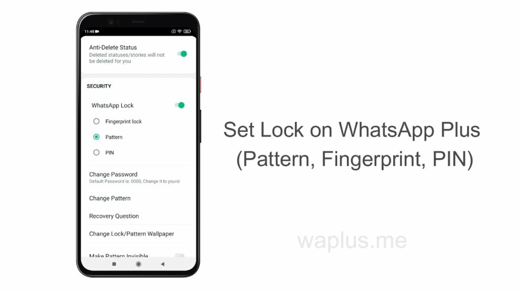 Set Lock on WhatsApp Plus Pattern, Fingerprint, PIN