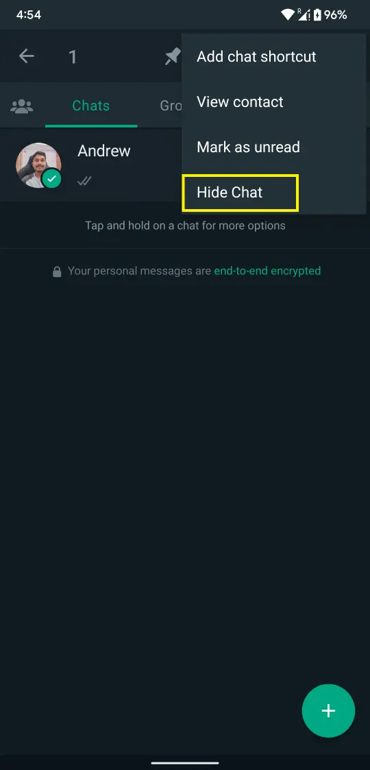 Hide Chat in WhatsApp Plus S1