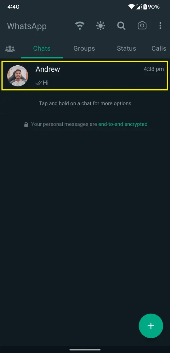 Hide a Chat in WhatsApp Plus S1