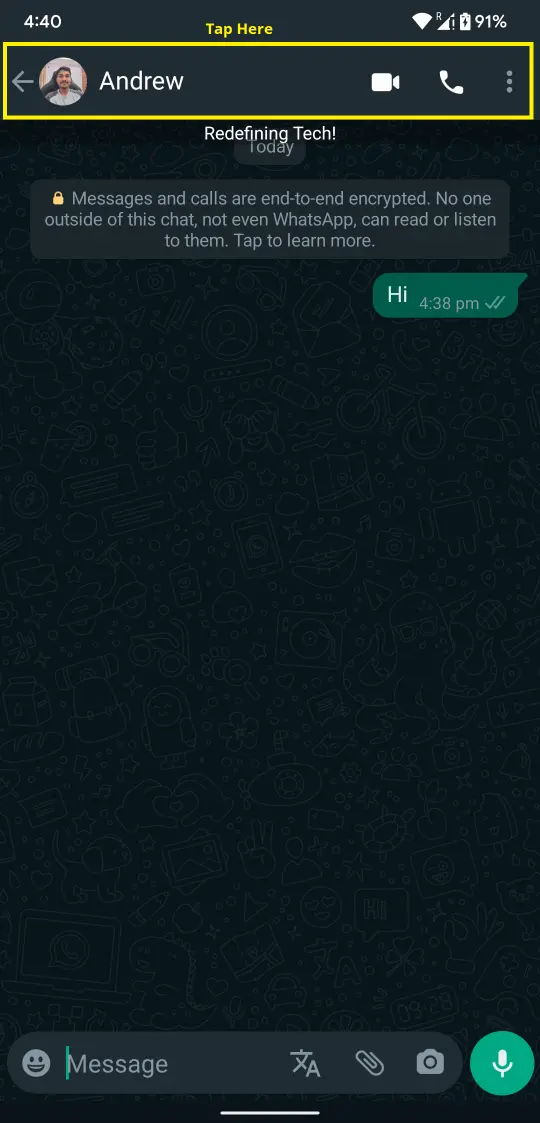 Ocultar um bate-papo no WhatsApp Plus S2
