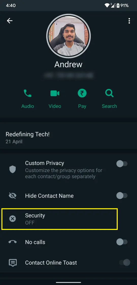 Hide a Chat in WhatsApp Plus S3